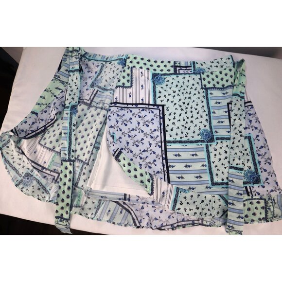 Loft Petite 2P Wrap Skirt Floral Patchwork Mint &‎ Navy Cotton Blend - Picture 4 of 9